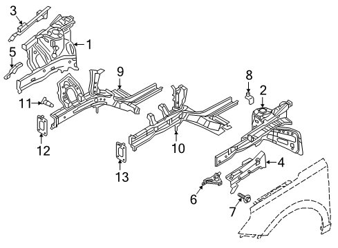 2020 Hyundai Elantra GT Structural Components & Rails Bracket Assembly-Fender & Bumper Mounting Diagram for 64577G3000