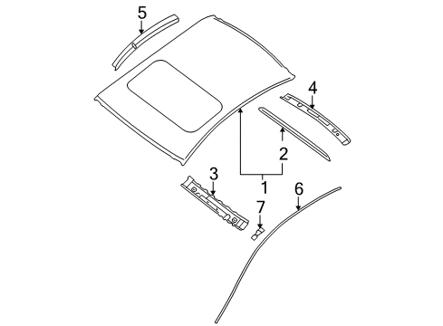2010 Nissan Maxima Roof & Components, Exterior Trim Reinforce-Roof Side Rail, Outer RH Diagram for G63149N0MA