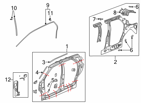 2001 Pontiac Aztek Hinge Pillar, Uniside Weatherstrip Asm-Front & Rear Side Door Upper Auxiliary Diagram for 10351049