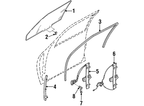 2001 Kia Sephia Front Door Regulator Handle Diagram for 0K2015858096