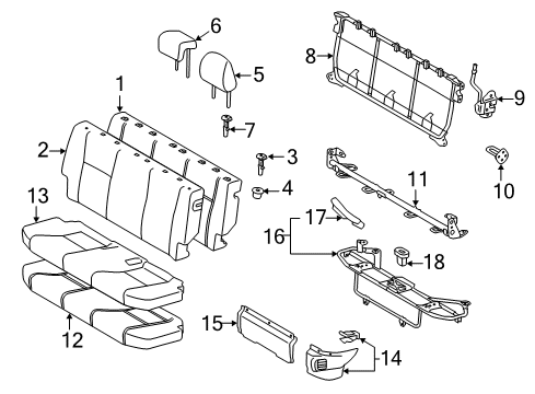 2012 Toyota Prius C Rear Seat Components Seat Back Frame Diagram for 7101752710