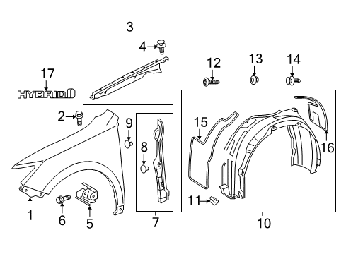 2014 Toyota Camry Fender & Components, Exterior Trim Fender Liner Nut Diagram for 90189A0011