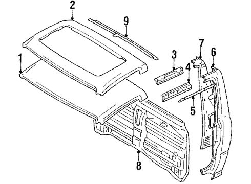 2008 Mitsubishi Galant Cab Assembly, Glass Rear Header Diagram for 6313535020