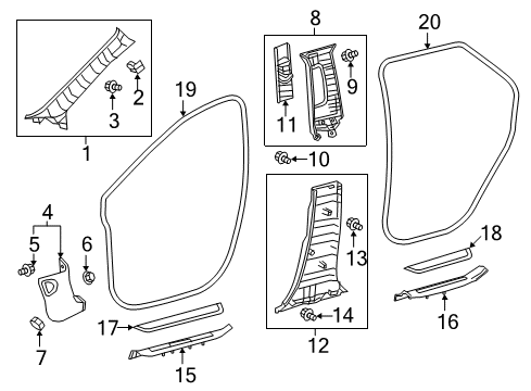 2018 Lexus RX350 Interior Trim - Pillars, Rocker & Floor GARNISH Assembly, Front Pillar Diagram for 622100E090C1