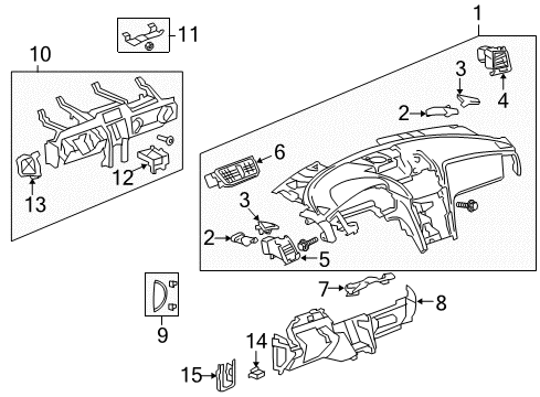 2016 Chevrolet Traverse Cluster & Switches, Instrument Panel Defroster Grille Diagram for 22890424