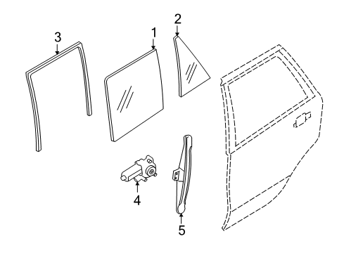 2012 BMW X5 Rear Door - Glass & Hardware Window Guide, Left Rear Door Diagram for 51357305631