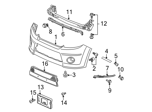 2009 Honda Element Front Bumper Base, Front License Plate Diagram for 71180SCVA80