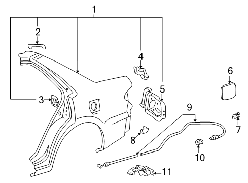 2001 Toyota Corolla Quarter Panel & Components Release Cable Diagram for 7703502020