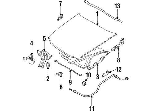 1997 Oldsmobile Cutlass Hood & Components Lock Support Diagram for 22704387