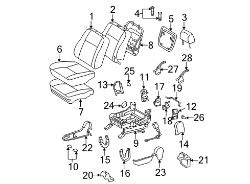 2006 Toyota Matrix Front Seat Components Track End Cover Diagram for 7213702080