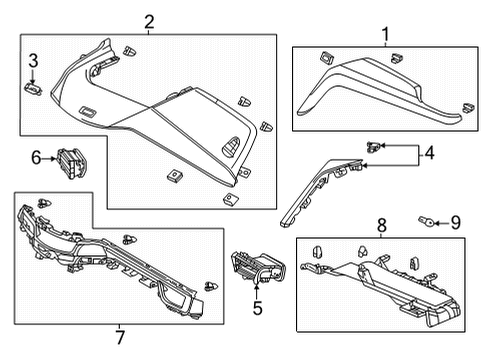 Cluster & Switches, Instrument Panel Cover, Passenger (Lower) Diagram for 77380TGVA12