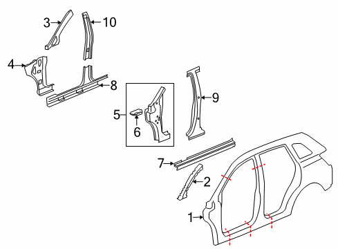 2013 Chevrolet Captiva Sport Center Pillar, Hinge Pillar, Rocker, Uniside Hinge Pillar Reinforcement Diagram for 20895168
