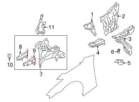 2021 Nissan GT-R Structural Components & Rails Member-Side, Front LH Diagram for G511163B0A