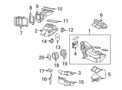 2005 Mercury Monterey Air Conditioner Evaporator Assembly Diagram for 5F2Z19B555FA