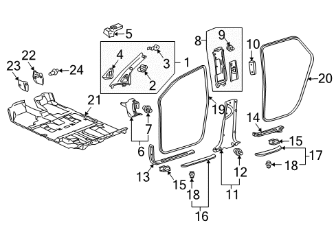 2007 Lexus RX400h Interior Trim - Pillars, Rocker & Floor Clip Diagram for 9095008004