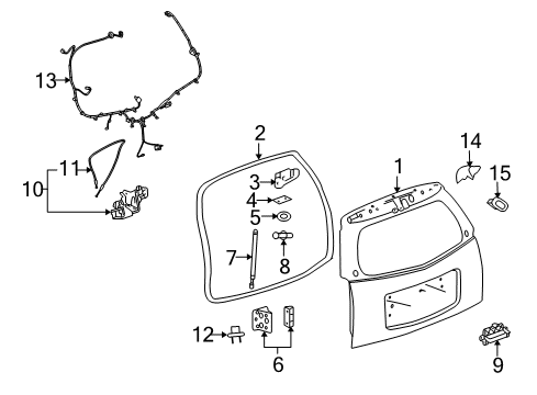 2007 Cadillac SRX Gate & Hardware Lift Gate Diagram for 15828682