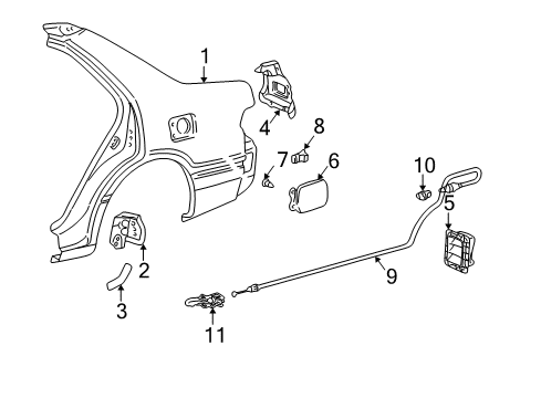 2003 Toyota Camry Quarter Panel & Components Quarter Panel Protector Diagram for 58747AA010