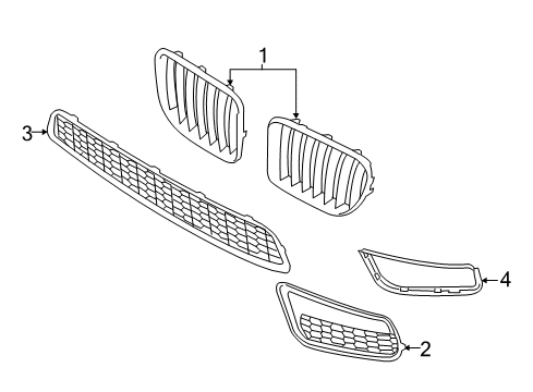 2013 BMW X1 Front Bumper - Grille & Components Set, Grille, Partially Open Diagram for 51117845542