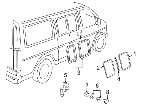 2000 GMC Savana 2500 Side Loading Door - Glass & Hardware Weatherstrip Diagram for 22888210