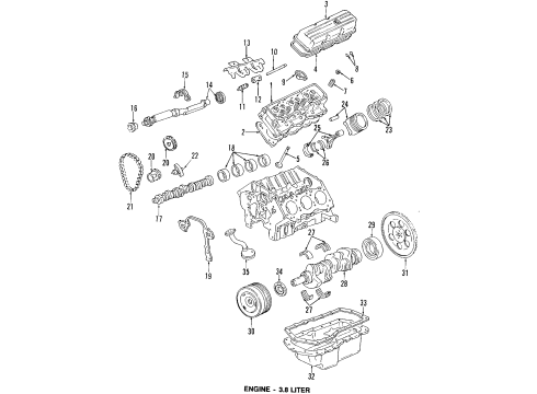 1990 Buick Regal Engine Parts, Mounts, Cylinder Head & Valves, Camshaft & Timing, Oil Pan, Oil Pump, Balance Shafts, Crankshaft & Bearings, Pistons, Rings & Bearings Chain-Cam Timing Diagram for 25535094
