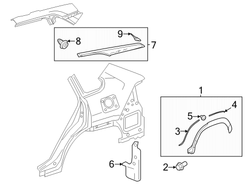 Exterior Trim - Quarter Panel Pillar Cover Pad Diagram for 625230A070