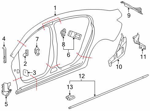 2011 Buick Regal Uniside Lower Weatherstrip Diagram for 13333141
