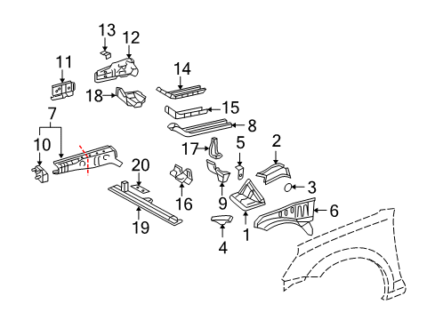 2004 Toyota MR2 Spyder Structural Components & Rails Front Reinforcement Diagram for 5372517030