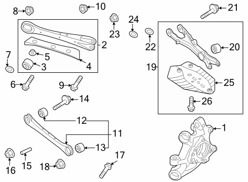 Rear Suspension, Lower Control Arm, Upper Control Arm, Ride Control, Stabilizer Bar, Suspension Components Bolt-Flange Diagram for 577623E000