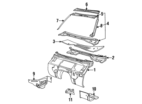 1991 BMW 750iL Cowl Partition Left Diagram for 41131954671