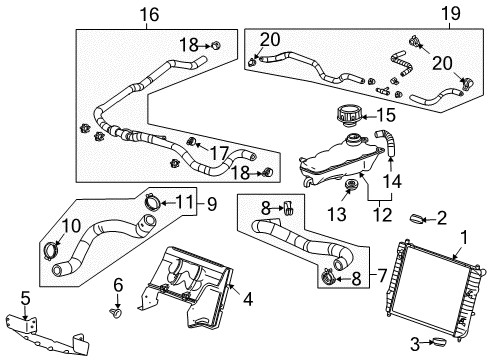 2009 Cadillac XLR Radiator & Components Radiator Surge Tank Inlet Hose Diagram for 19129890