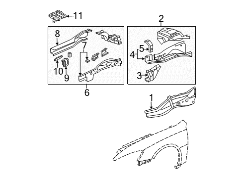 2004 Honda Accord Structural Components & Rails Frame, R. FR. Side Diagram for 60811SDAA00ZZ