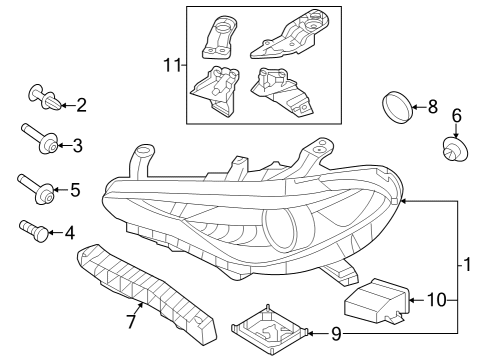 Headlamp Components Ring-Retaining Diagram for 68125252AA