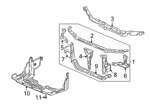 2002 Acura TL Radiator Support Cover, Front Bulkhead Diagram for 74117S0KA01