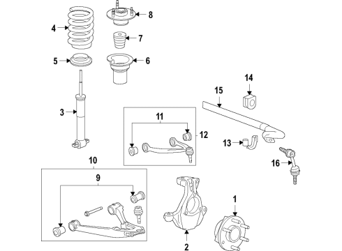2021 Chevrolet Suburban Suspension Components, Lower Control Arm, Upper Control Arm, Ride Control, Stabilizer Bar Strut Diagram for 84458384