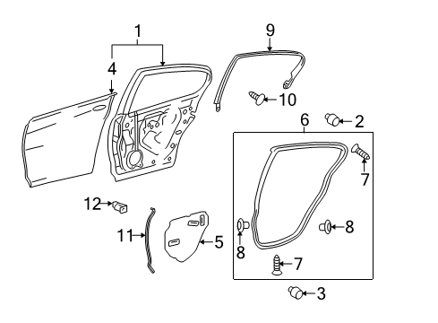 2008 Lexus GS350 Rear Door Weatherstrip, Rear Door, No.3 LH Diagram for 6789630020