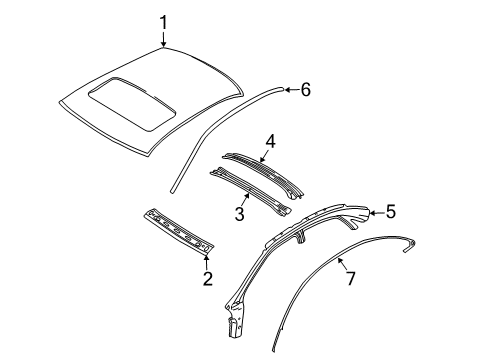 2007 Mercury Montego Roof & Components, Exterior Trim Roof Molding Diagram for 5G1Z5451728BBPTM