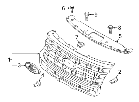 2016 Ford Explorer Grille & Components Emblem Diagram for FB5Z8213A
