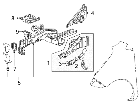 2013 Chevrolet Spark Structural Components & Rails Rail End Diagram for 95967340