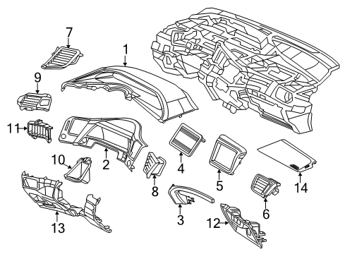 2012 Honda Civic Cluster & Switches, Instrument Panel Outlet Assy., Driver Center *NH167L* (GRAPHITE BLACK) Diagram for 77222TR0A01ZA