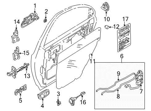 2003 Kia Spectra Rear Door - Lock & Hardware Rod-Inner Handle, LH Diagram for 0K2N173313
