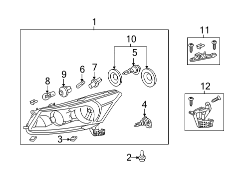 2009 Honda Accord Headlamps Bracket Kit, L. Headlight Mounting (A) Diagram for 06150TA0A01