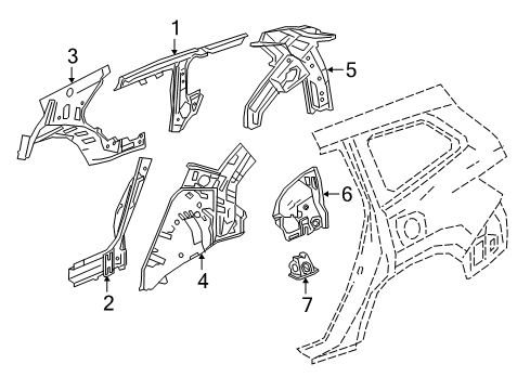 2022 Honda Pilot Inner Structure - Quarter Panel Gusset L, RR Dpr Diagram for 74670TG7A00ZZ
