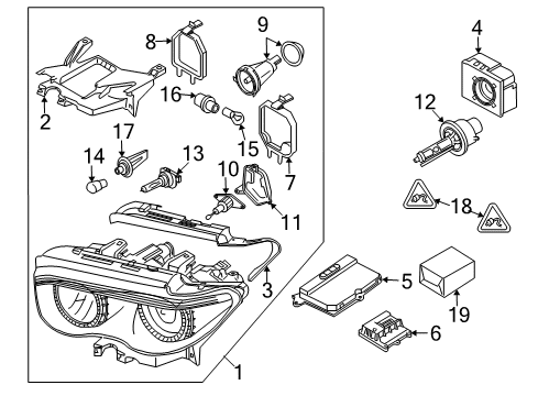 2003 BMW 745i Bulbs Front Right Headlight Assembly Diagram for 63127164722