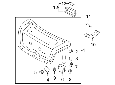 2013 Hyundai Genesis Bulbs Cover-Trunk Lid Hinge Arm Lower, RH Diagram for 819213M000