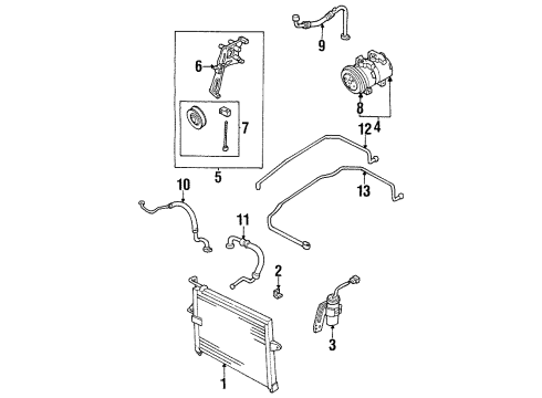 1998 Kia Sportage A/C Condenser, Compressor & Lines Lower Flexible Hose Diagram for 0K08A61458