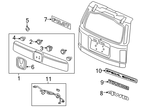 2015 Honda Pilot Parking Aid Emblem, Rear (H) Diagram for 75701SZAA00