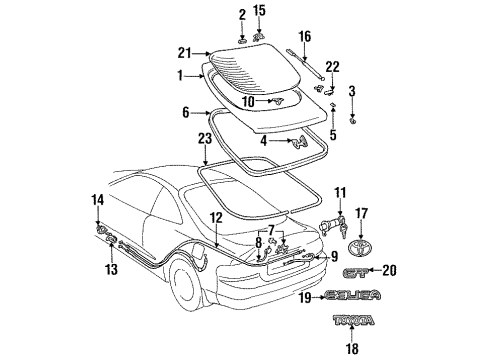 1998 Toyota Celica Lift Gate & Hardware, Glass, Exterior Trim Weatherstrip, Back Door Diagram for 6788120130