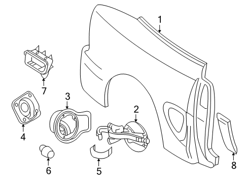2008 Ford Mustang Quarter Panel & Components Fuel Pocket Diagram for 5R3Z6327936A