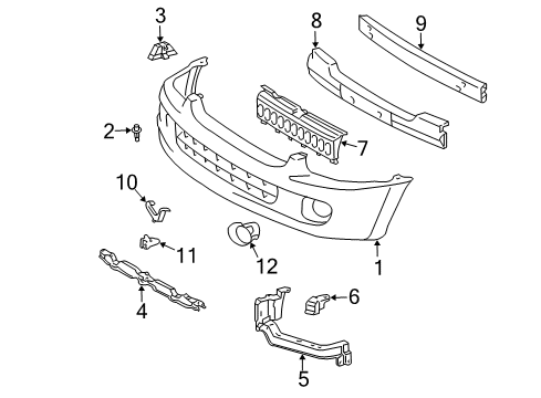 2007 Toyota Sequoia Front Bumper Bumper Filler Retainer Diagram for 525230C010