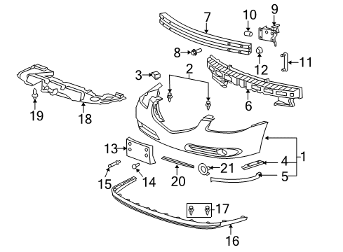 2009 Buick Lucerne Front Bumper Molding Diagram for 21997968